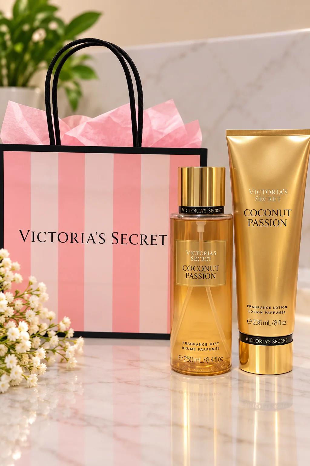 Set Victoria’s Secret Coconut Passion – Splash 250 ml + Fragrance Lotion 236 ml